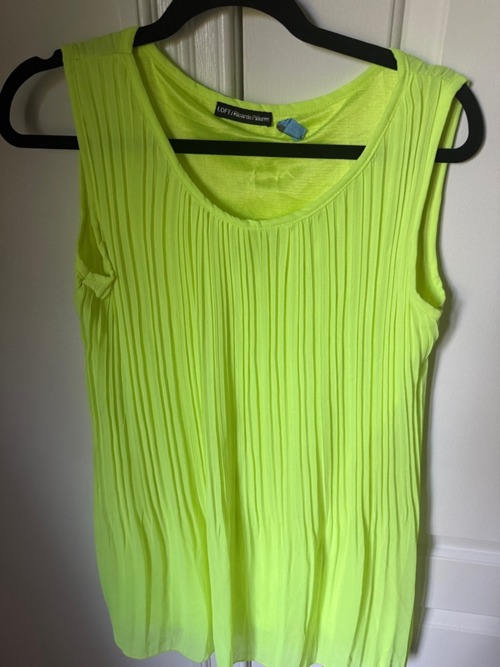 LOFT/ RICARDO PIÑERES Neon Yellow Pleated Sleeveless mini dress